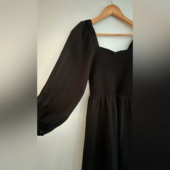 Madewell Lucie Dress Black NWT Sweetheart Smocked Bodice Satin Midi Dress Size S - Picture 8 of 14